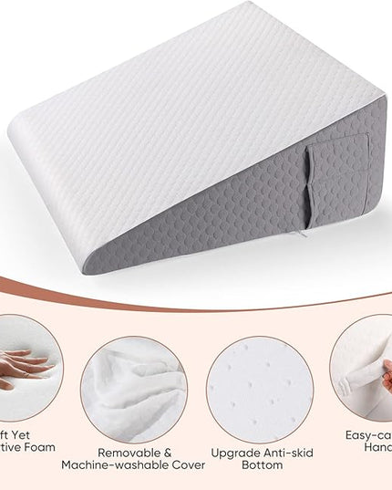 Forias Wedge Pillow for Sleeping 10" Bed Wedge Pillow for After Surgery - 1.5" Memory Foam Top, Triangle Pillow Wedge Ideal for Acid Reflux GERD Snoring Heartburn Pregnancy Lower Back Pain - LeafyLoom