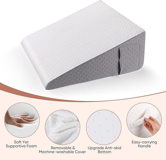 Forias Wedge Pillow for Sleeping 10" Bed Wedge Pillow for After Surgery - 1.5" Memory Foam Top, Triangle Pillow Wedge Ideal for Acid Reflux GERD Snoring Heartburn Pregnancy Lower Back Pain - LeafyLoom