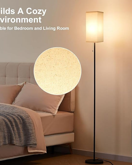 Beige Floor Lamps for Living Room - 3 Color Temperature Black Standing Lamps with Pull Chain Switch, Modern Tall Lamp for Office Home Nursery and Hotel, Pole Lamp for Reading - LeafyLoom