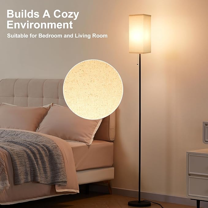 Beige Floor Lamps for Living Room - 3 Color Temperature Black Standing Lamps with Pull Chain Switch, Modern Tall Lamp for Office Home Nursery and Hotel, Pole Lamp for Reading - LeafyLoom