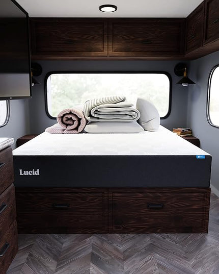 LUCID 10 Inch Memory Foam Mattress - Medium Feel - Infused with Bamboo Charcoal and Gel - Bed in a Box - Temperature Regulating - Pressure Relief - Breathable - Short Queen Size - LeafyLoom