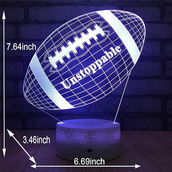 Football lamp, Rugby Ball Bedside Lamp 7 Colors Change + Remote Control with Timer Kids Night Light Optical Illusion Lamps for Kids Lamp As a Gift Ideas for Boys or Kids - LeafyLoom