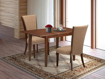 East West Furniture Norfolk 3 Piece Kitchen Set Contains a Rectangle Dining Room Table with Butterfly Leaf and 2 Light Sable Linen Fabric Parson Chairs, 32x54 Inch, NFVE3-MAH-47 - LeafyLoom