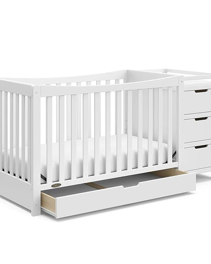 Graco Remi 4-In-1 Convertible Crib & Changer With Drawer (White) – GREENGUARD Gold Certified, Crib And Changing-Table Combo, Includes Changing Pad, Converts To Toddler Bed, Full-Size Bed - LeafyLoom