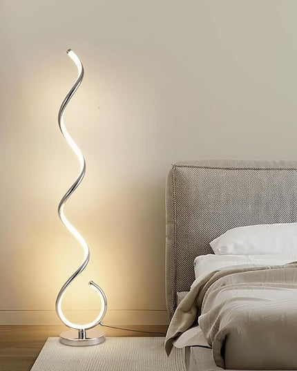ADISUN LED Modern Floor Lamp for Living Room, Spiral Floor Lamp for Bedroom, 48W Dimmable Floor Lamp for Living Room Office Dining Room-Silver,Remote Control - LeafyLoom