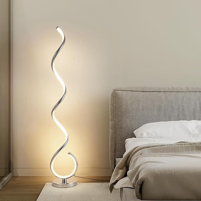 ADISUN LED Modern Floor Lamp for Living Room, Spiral Floor Lamp for Bedroom, 48W Dimmable Floor Lamp for Living Room Office Dining Room-Silver,Remote Control - LeafyLoom