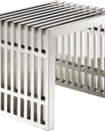 Modway Gridiron Stainless Steel Large and Small 2-Piece Bench Set - LeafyLoom
