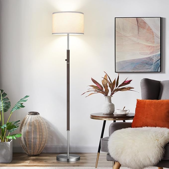 【Upgraded】 Dimmable Floor Lamp for Living Room, 1100 Lumens LED Edison Bulb Included, Simple Standing Lamp with Linen Lamp Shade, Modern Tall Lamp for Living Room Bedroom Office Dining Room Dorm - LeafyLoom
