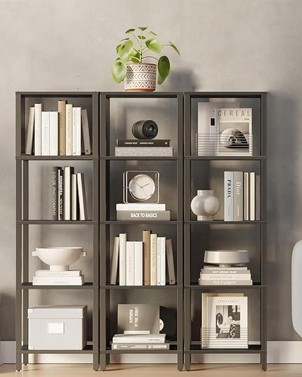 TUTOTAK Bookshelf, 5-Tier Tall Book Shelf, Narrow Bookcase for Small Space, DIY Stackable Bookshelf, for Living Room, Office, Study, Entryway, Industrial, Black BS01BK005 - LeafyLoom