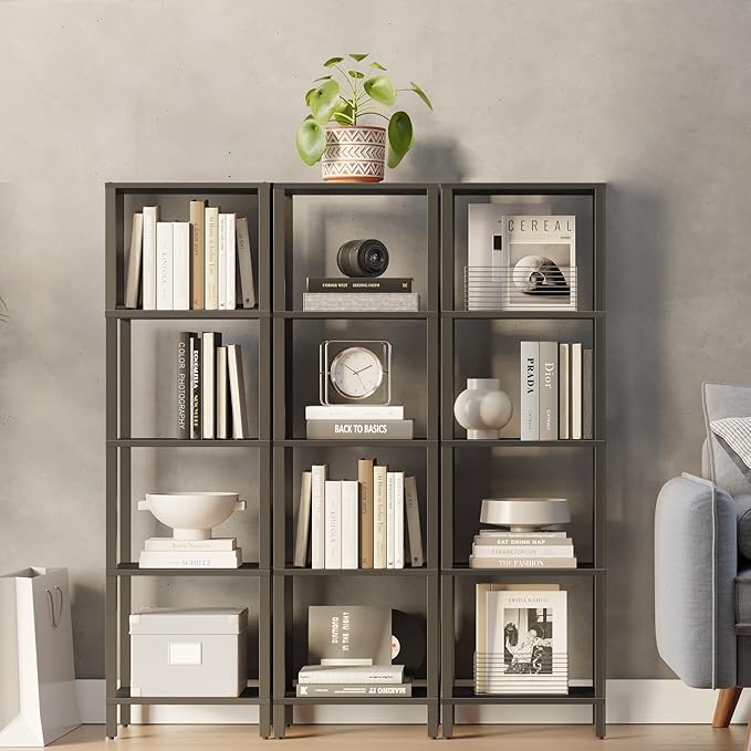 TUTOTAK Bookshelf, 5-Tier Tall Book Shelf, Narrow Bookcase for Small Space, DIY Stackable Bookshelf, for Living Room, Office, Study, Entryway, Industrial, Black BS01BK005 - LeafyLoom