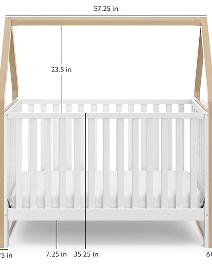 Storkcraft Orchard 5-in-1 Convertible Crib (White with Driftwood) – GREENGUARD Gold Certified, Canopy Style Baby Crib, Converts from Crib to Toddler Bed, Daybed and Full-Size Bed - LeafyLoom