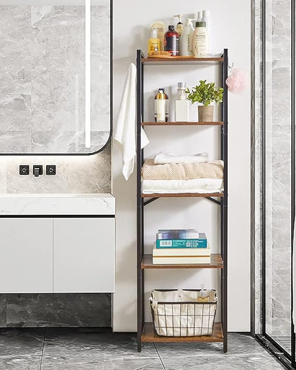 YMYNY Bookshelf, 5-Tier Ladder Shelf Organizer, Narrow Shelving Unit, Corner Storage Racks, Large Capacity Bookcase, for Home Office Living Room Balcony Bathroom, 57.7" H, Metal Frame,UHBC005H - LeafyLoom