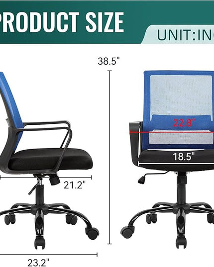 BestOffice Office Chair Desk Chair Computer Chair Swivel Rolling Executive Lumbar Support Task Mesh Chair Adjustable Stool for Women Men, Blue - LeafyLoom
