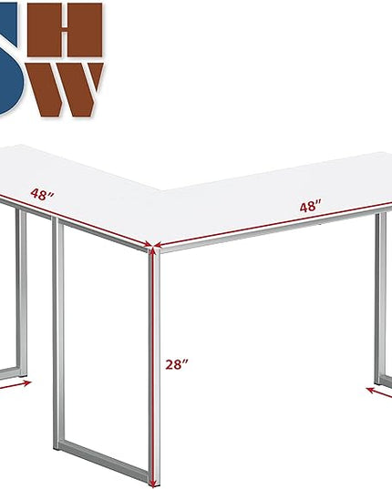 SHW 48-Inch Mission L-Shaped Home Computer Desk, White - LeafyLoom
