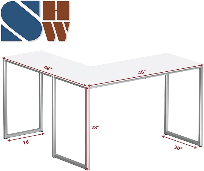 SHW 48-Inch Mission L-Shaped Home Computer Desk, White - LeafyLoom