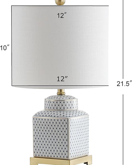JONATHAN Y JYL3043A Cleo 21.5" Ceramic/Metal Ginger Jar LED Table Lamp Contemporary,Transitional for Bedroom, Living Room, Office, College Dorm, Coffee Table, Bookcase, White/Navy - LeafyLoom