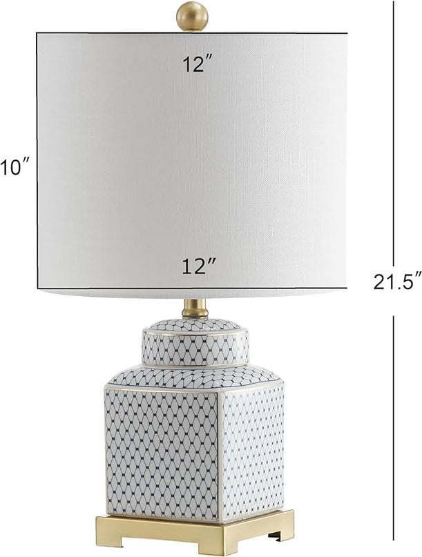 JONATHAN Y JYL3043A Cleo 21.5" Ceramic/Metal Ginger Jar LED Table Lamp Contemporary,Transitional for Bedroom, Living Room, Office, College Dorm, Coffee Table, Bookcase, White/Navy - LeafyLoom