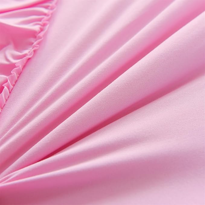 A Nice Night Waterfall Flutter Ruffle 3PCS Comforter Set,Chic Ruffled Textured Princess Bedding Set,DarkPink,Full - LeafyLoom