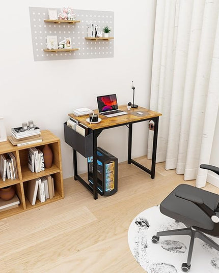 DUMOS 32 Inch Office Small Computer Desk Modern Simple Style Writing Study Work Table for Home Bedroom - Rustic Brown - LeafyLoom