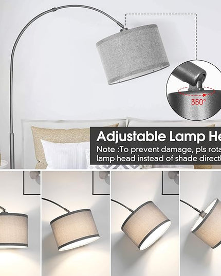 Arc Floor Lamp with Dimmer, Dimmable Floor Lamp for Living Room, Modern Standing Lamp with Gray Adjustable Hanging Shade, Tall Pole Lamp Reading Light for Bedroom, Over Couch, 9W LED Bulb Included - LeafyLoom
