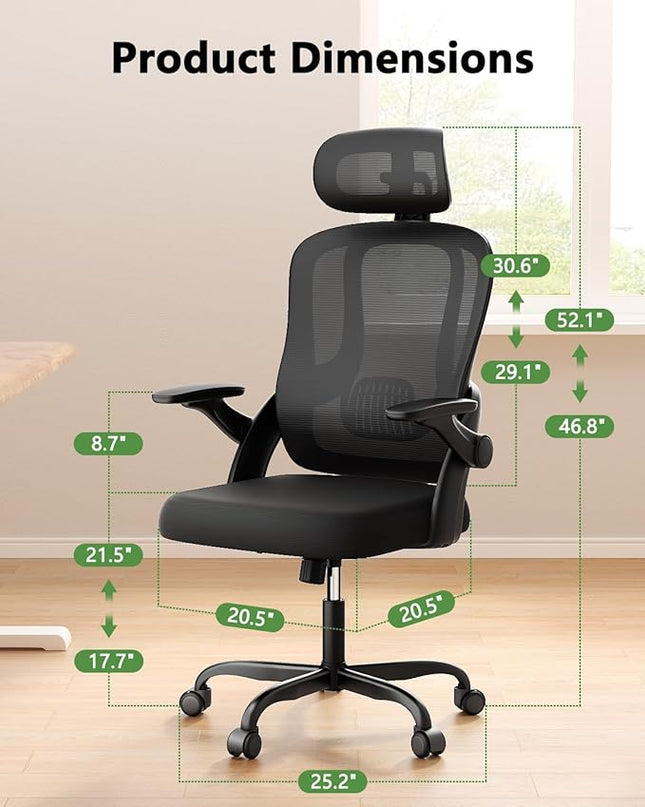 Home Office Chair, High Back Ergonomic Desk Chair with 3D Armrests, Lumbar Support, Mesh Computer Chair with Adjustable Headrest, for Home, Office, Work, Student - LeafyLoom