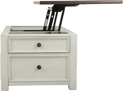 Signature Design by Ashley Bolanburg Farmhouse Lift Top Coffee Table with Drawers, Antique Cream & Brown - LeafyLoom