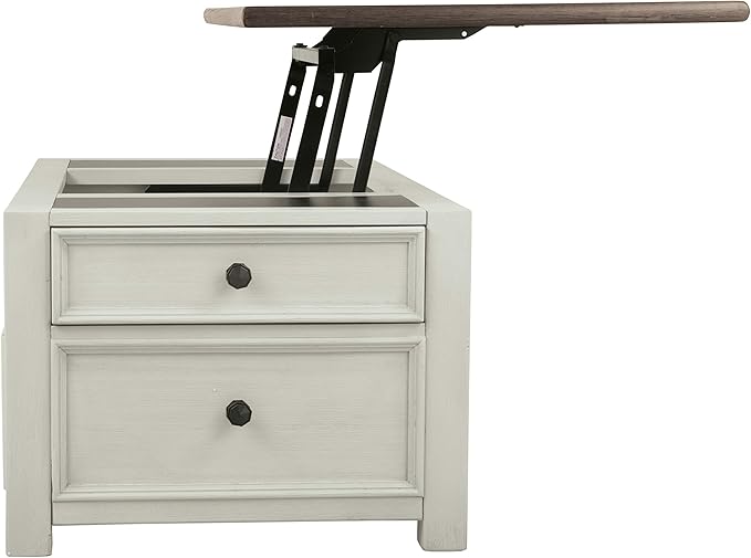 Signature Design by Ashley Bolanburg Farmhouse Lift Top Coffee Table with Drawers, Antique Cream & Brown - LeafyLoom