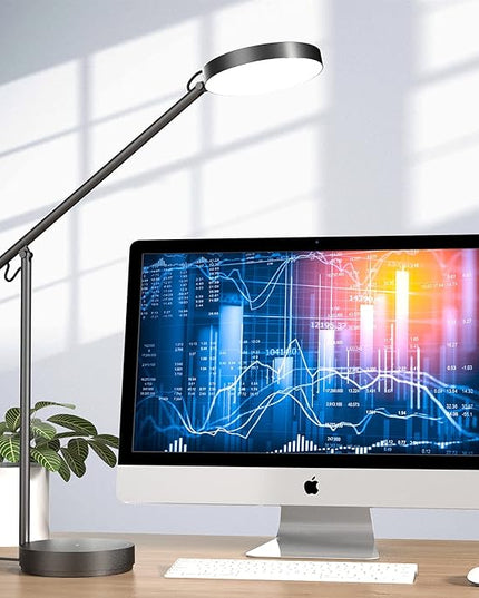 LED Desk Lamp, Architect Desk Lamps for Home Office, Adjustable Swing Arm Table Lamp, Eye Caring Reading Lamp, Memory Desk Light Dimmable with 3 Color Modes & 9 Brightness Tall Task Light - LeafyLoom