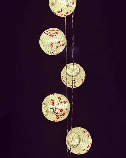 JYWJ Sakura (Cherry) Flowers White Color Chinese/Japanese Small Cloth Lantern/Lamp 3" Diameter LED String Light Length 78.7" 2-AA Battery Powered & USB Charger Gift for Kids (Red) - LeafyLoom
