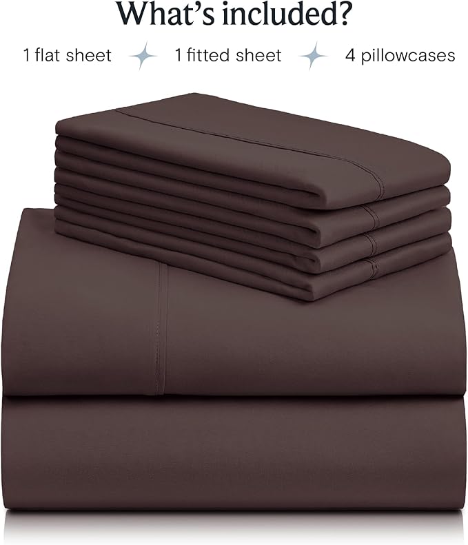 LuxClub 6 PC California King Sheet Set, Breathable Luxury Bed Sheets, Deep Pockets 18" Wrinkle Free Cooling Sheets Machine Washable Hotel Bedding Silky Soft - Brown Cal King - LeafyLoom