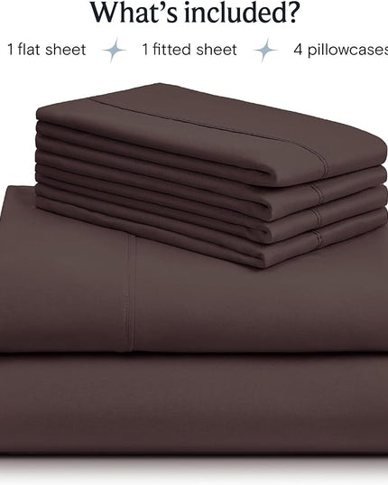 LuxClub 6 PC Queen Sheet Set, Breathable Luxury Bed Sheets, Deep Pockets 18" Eco Friendly Wrinkle Free Cooling Sheets Machine Washable Hotel Bedding Silky Soft - Brown Queen - LeafyLoom