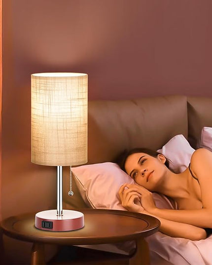 Dott Arts Table Lamp for Bedroom, 3-Color Bedside Lamps with Pull Chain, Bedroom Table Lamps for Nightstand,Small Lamp for Living Room, Bulb Included Grey Striped … - LeafyLoom
