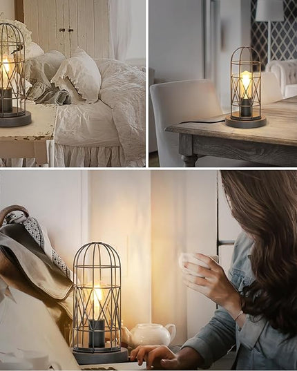 Small Industrial Lamp, Touch Control 3 Way Dimmable Table Lamp, Rustic Iron Steampunk Edison Lamp Vintage Nightstand Lamp Bedside Light for Bedroom Living Room, Corner, Hallway, LED Bulb Included - LeafyLoom
