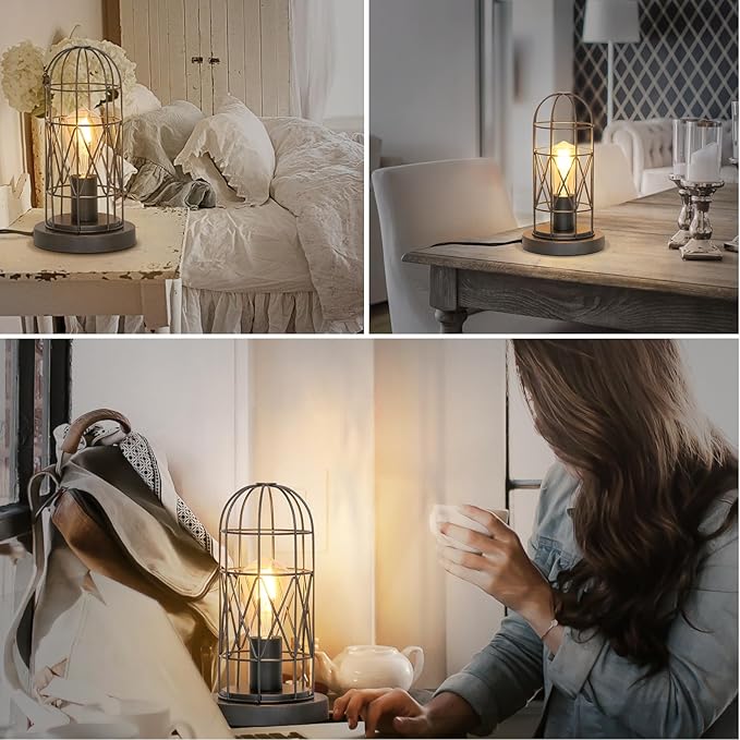 Small Industrial Lamp, Touch Control 3 Way Dimmable Table Lamp, Rustic Iron Steampunk Edison Lamp Vintage Nightstand Lamp Bedside Light for Bedroom Living Room, Corner, Hallway, LED Bulb Included - LeafyLoom