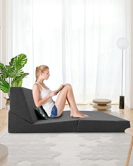 Memory Foam Folding Sofa Couch Bed with Pillow Sleeper Lazy Chair Modern Convertible Floor Futon for Living Room Apartment Guest Office,Washable Cover,Dark Gray - LeafyLoom
