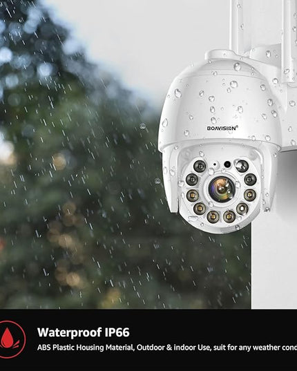 BOAVISION Security Camera Outdoor, Wireless WiFi IP Camera Home Security System 360° View,Motion Detection, auto Tracking,Two Way Talk,HD 1080P pan Tile Full Color Night Vision BOAVISION