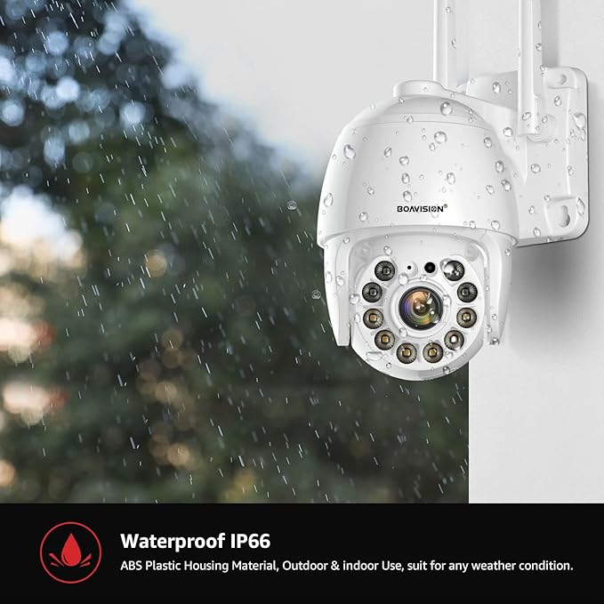 BOAVISION Security Camera Outdoor, Wireless WiFi IP Camera Home Security System 360° View,Motion Detection, auto Tracking,Two Way Talk,HD 1080P pan Tile Full Color Night Vision BOAVISION