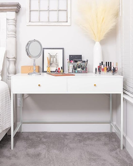 SUPERJARE Vanity Desk with Drawers, 47 inch Computer Desk, Modern Simple Home Office Desks, Makeup Dressing Table for Bedroom - White - LeafyLoom