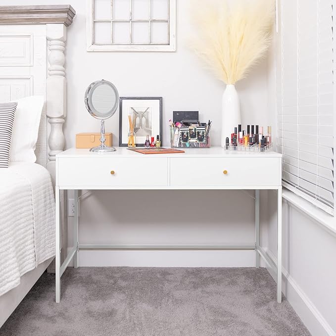 SUPERJARE Vanity Desk with Drawers, 47 inch Computer Desk, Modern Simple Home Office Desks, Makeup Dressing Table for Bedroom - White - LeafyLoom