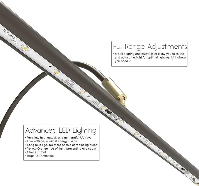 Cocoweb 19" Dimmable Adjustable Energy-efficient LED Grand Piano Clip-on Lamp with Rotational Light Shade - Mahogany Bronze with Brass Accents - GPLED19MBD - LeafyLoom