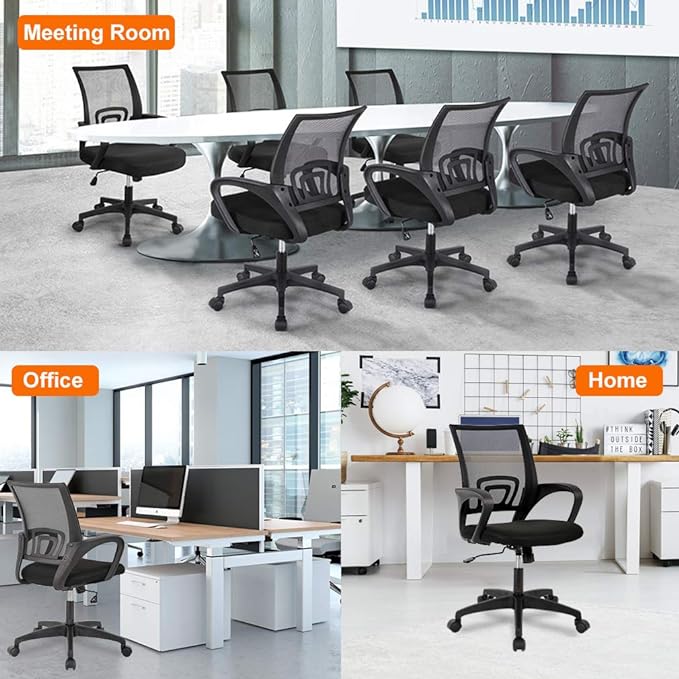 Home Office Chair Ergonomic Desk Chair Mesh Computer Chair with Lumbar Support Armrest Executive Rolling Swivel Adjustable Mid Back Task Chair for Women Adults, Black - LeafyLoom
