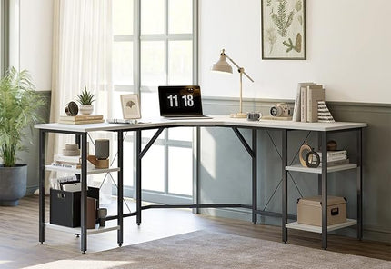 CubiCubi L Shaped Desk, 59.1 inch Computer Corner Desk with 2 Storage Shelves, Home Office Desk for Writing Gaming Study, White - LeafyLoom