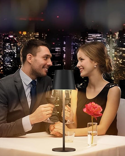 2 Pack Dimmable Table Lamp 3000k Warm White, IP54 Wireless Bottle Lamp for Indoor and Outdoor, 5000 mAh Rechargeable Table Lamp for Family, Restaurant & Bar(Black) - LeafyLoom
