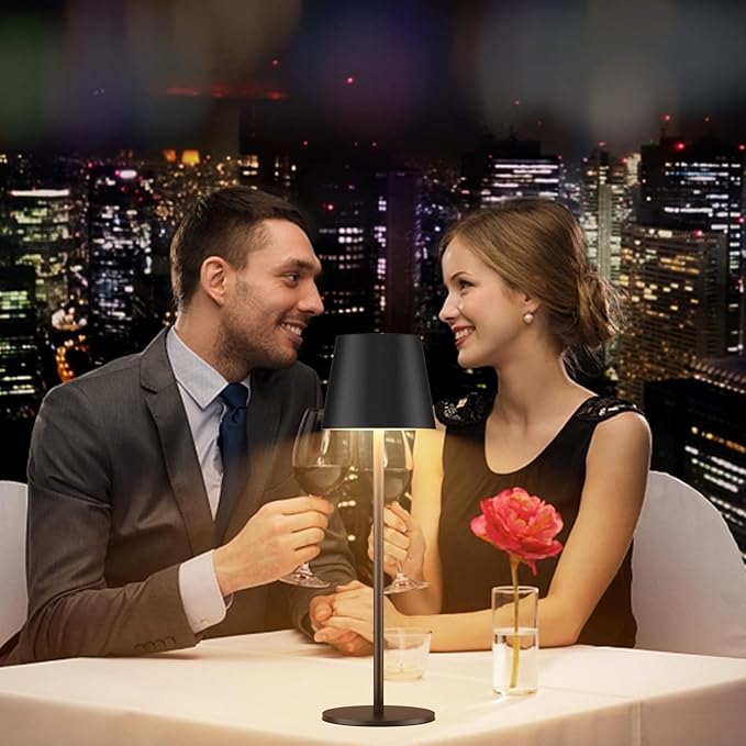 2 Pack Dimmable Table Lamp 3000k Warm White, IP54 Wireless Bottle Lamp for Indoor and Outdoor, 5000 mAh Rechargeable Table Lamp for Family, Restaurant & Bar(Black) - LeafyLoom