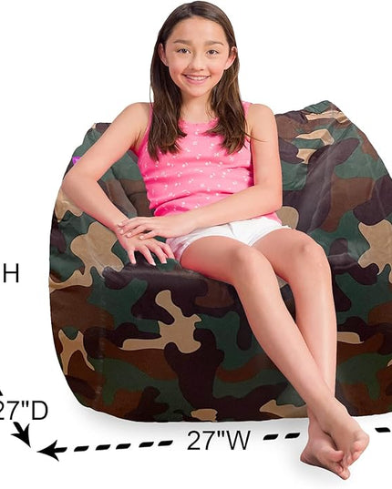 Posh Creations Structured Comfy Bean Bag Chair for Gaming, Reading and Watching TV, Coronado Chair, Nylon - Camo Green - LeafyLoom