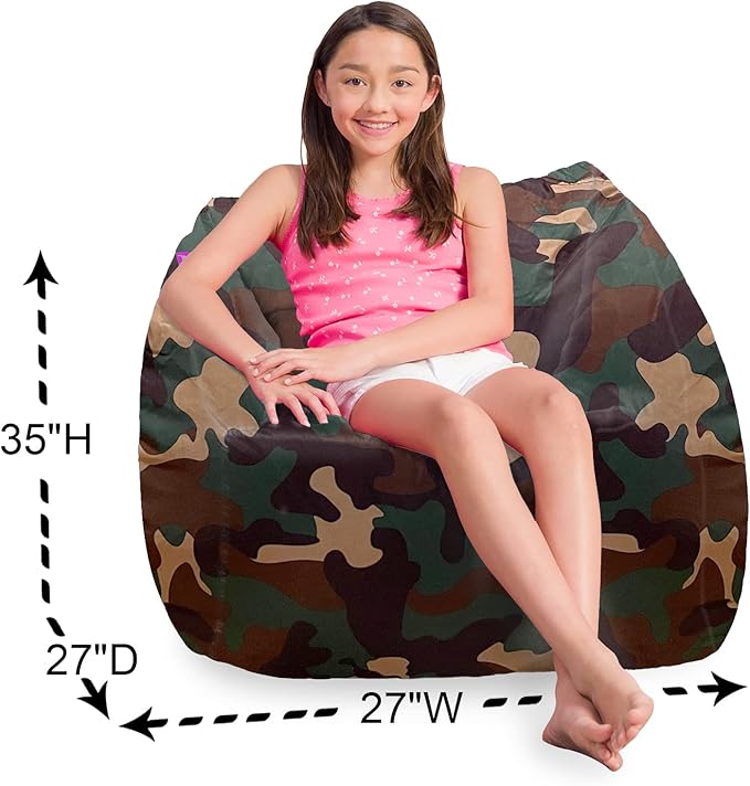 Posh Creations Structured Comfy Bean Bag Chair for Gaming, Reading and Watching TV, Coronado Chair, Nylon - Camo Green - LeafyLoom