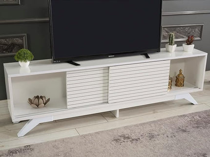 NicBex TV Stand for 60 Inch TV Modern TV Media Console Table with 2 Sliding Door Cabinet 2 Shelves,Entertainment Center with Storage for Living Room,67 Inch,White - LeafyLoom