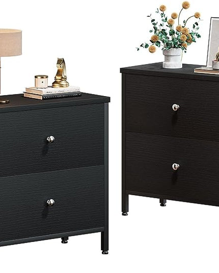BOLUO Black Nightstands Set of 2, 2 Drawer Dresser for Bedroom Night Stand Small Nightstands End Table with Fabric Drawers Modern - LeafyLoom