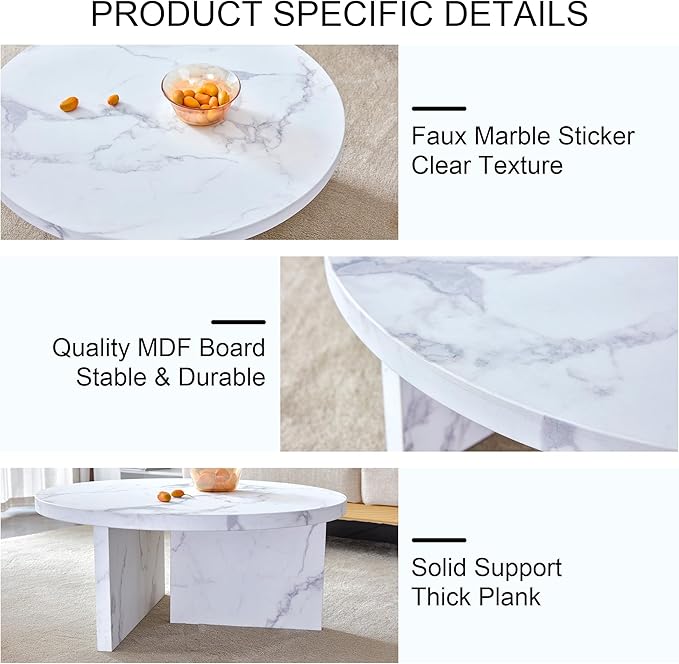 NicBex 31.4Inch Round Dining Table,Mid-Century Modern Kitchen Table with White Patterns Tabletop for 2 to 4,Leisure Coffee Table for Kitchen,Small Space and Living Room,Space-Saving,White - LeafyLoom