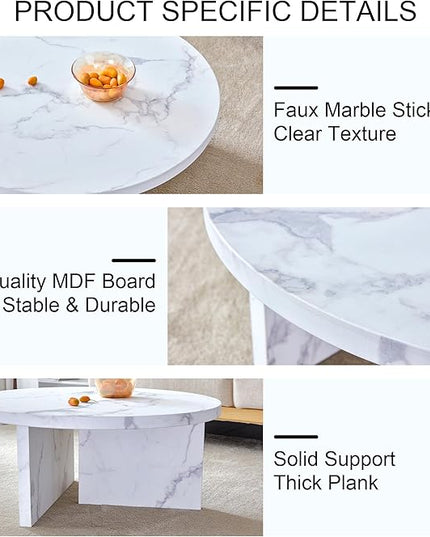 NicBex Modern Round MDF Material Circular Coffee Table with Texture, 31.4 Inch Contemporary Middle Table Modern Tea Table Suitable for Small Spaces, Living Room, White - LeafyLoom